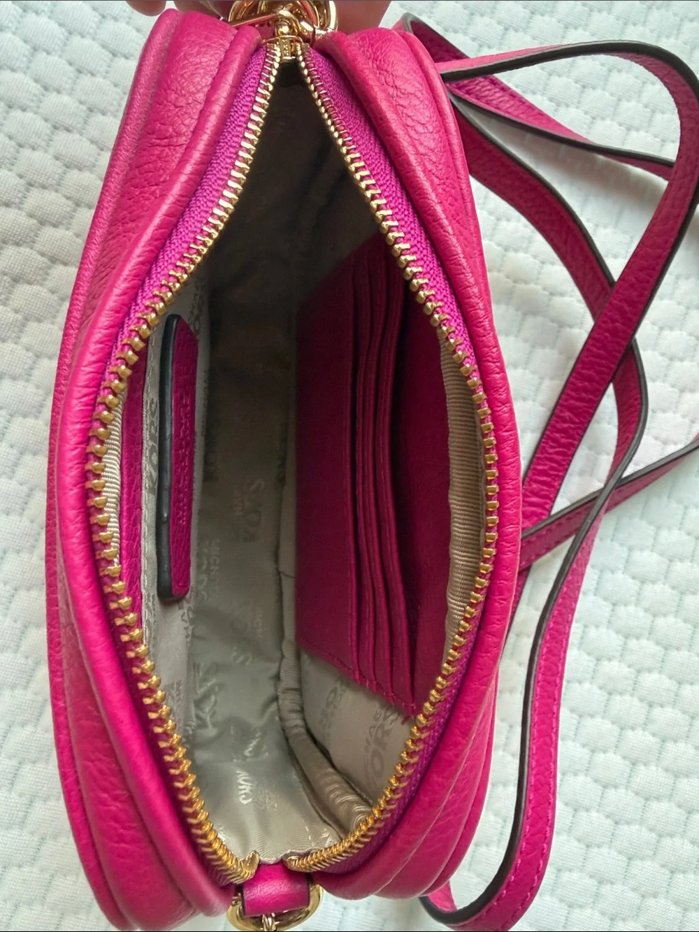 Michael Kors Fuchsia Leather Crossbody with Gold-Tone Chain